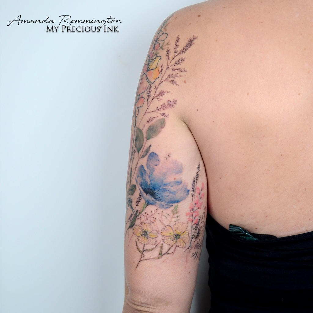 Freehand watercolor floral tattoo with a little by Mentjuh on DeviantArt