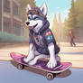 Husky On A Skateborde