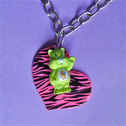 Care bear zebra heart necklace