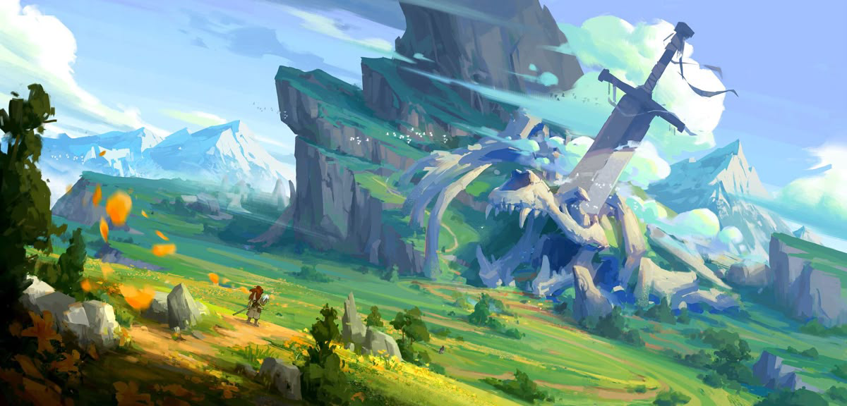 Fantasy Zelda Adventure style Landscape.
