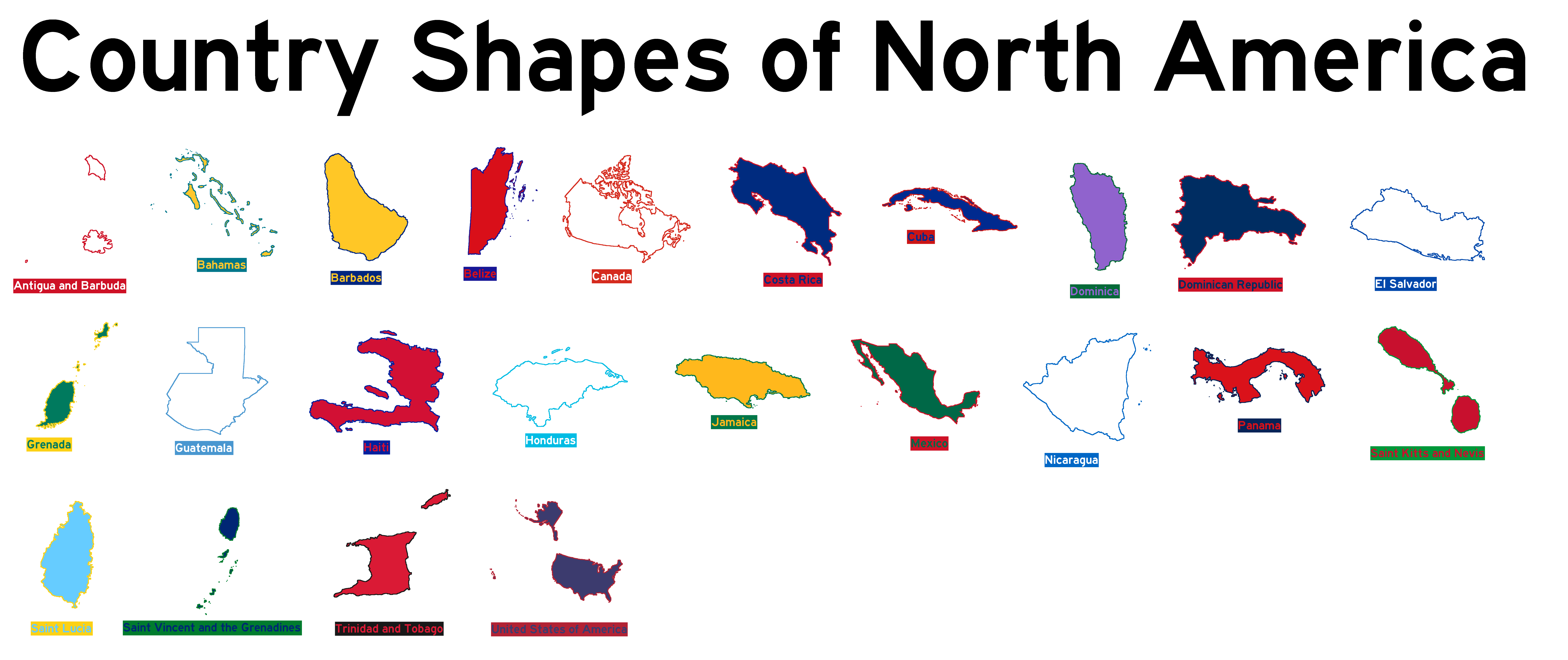 Country Shapes of North America (White Background) by