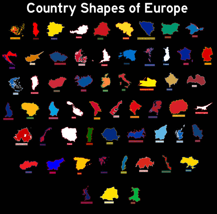 Country Shapes of Europe (Black Background) by HispaniolaNewGuinea