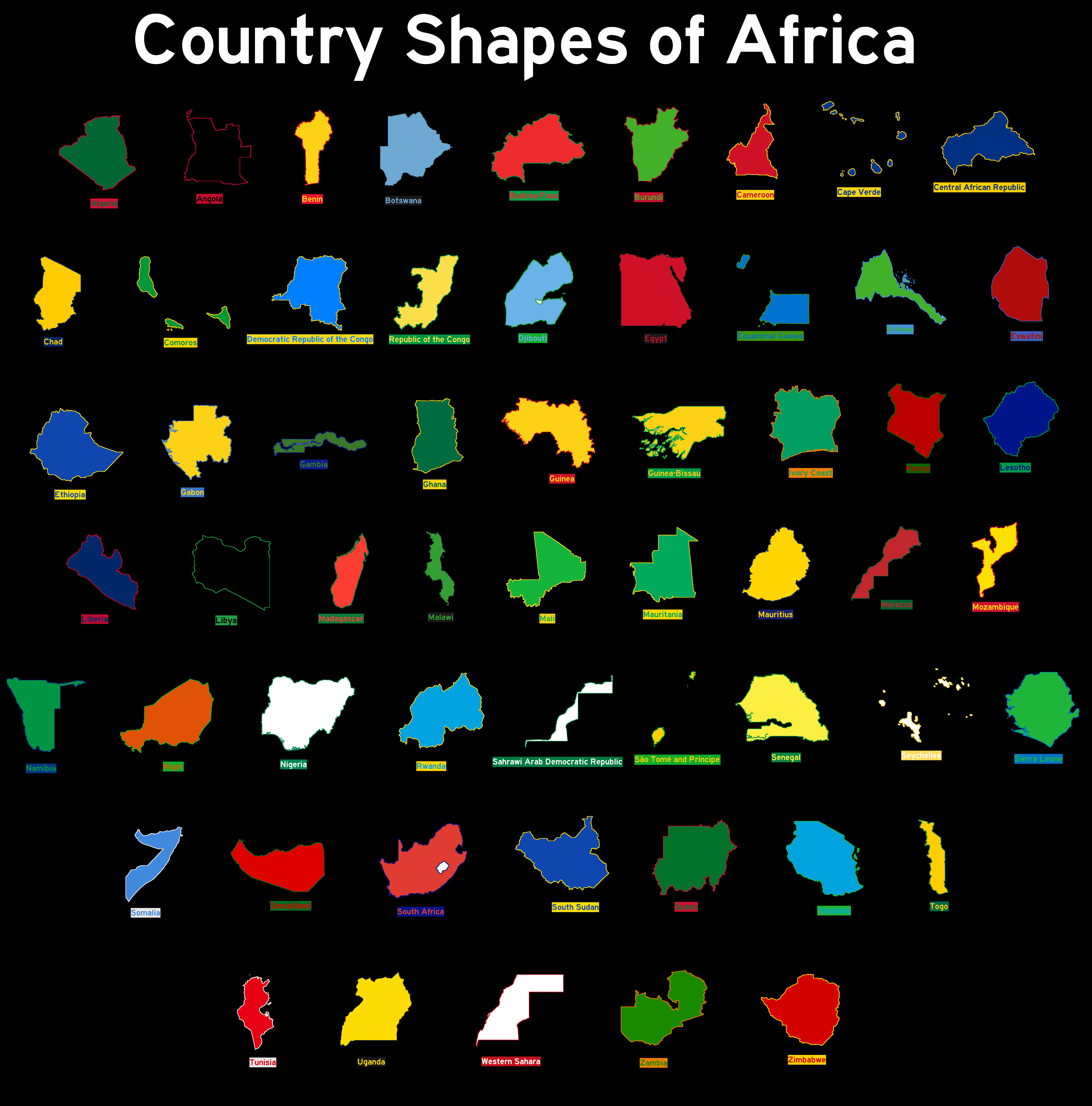 Country Shapes of Africa (Black Background) by HispaniolaNewGuinea on  DeviantArt