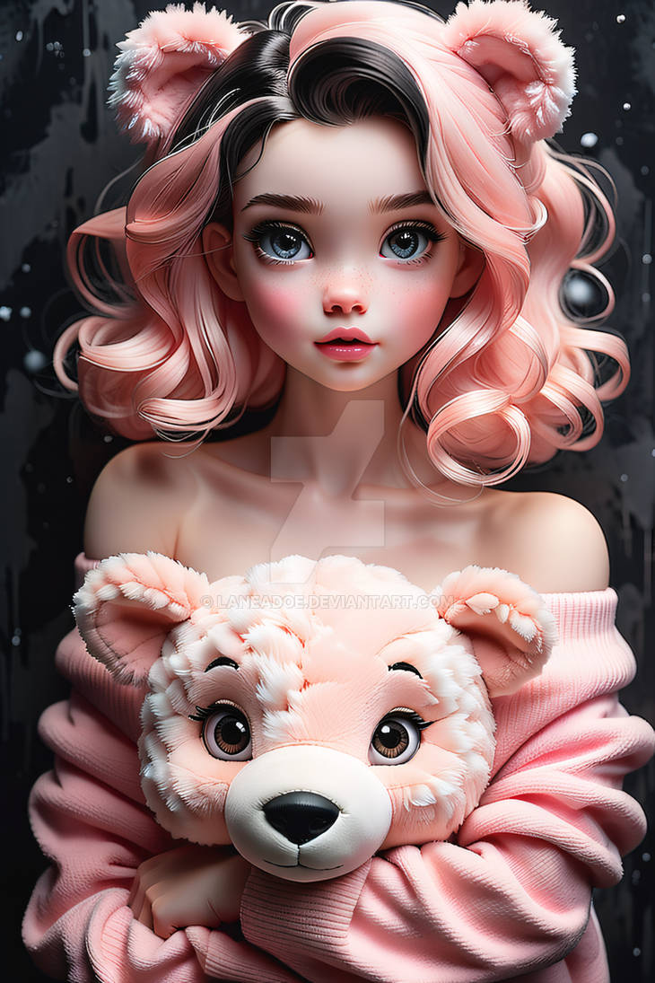 Cute Girl With Her Stuffed Animal