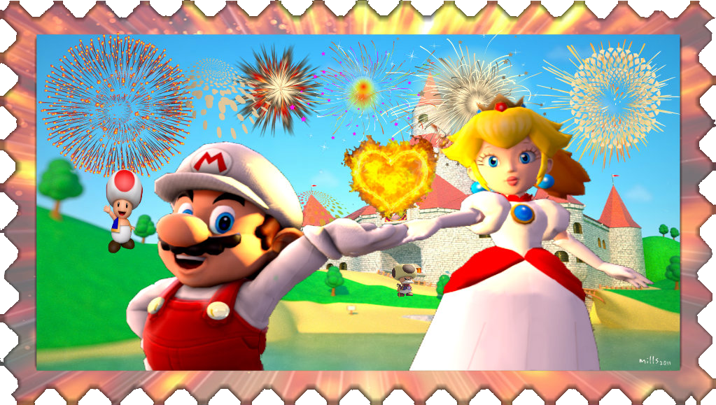 Fiery mario X peach stamp