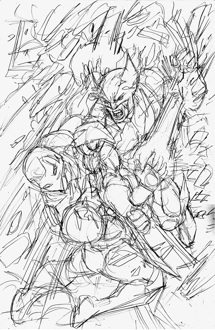 Wolvie Vs Ironman rough pencil stage