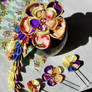 Violet, Pink and baby yellow kanzashi. Masquerade