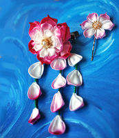 Handmade, hand dyed lotus kanzashi in pink