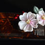 Kanzashi. Cherry Blossom Comb with Red and Gold