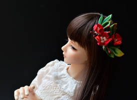 BJD Kanzashi. Red Holly for the winter season.