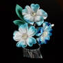 Blue sakura kanzashi with metal flutters