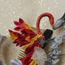 Kanzashi Phoenix and Dragon. Tsumami Zaiku Comb.