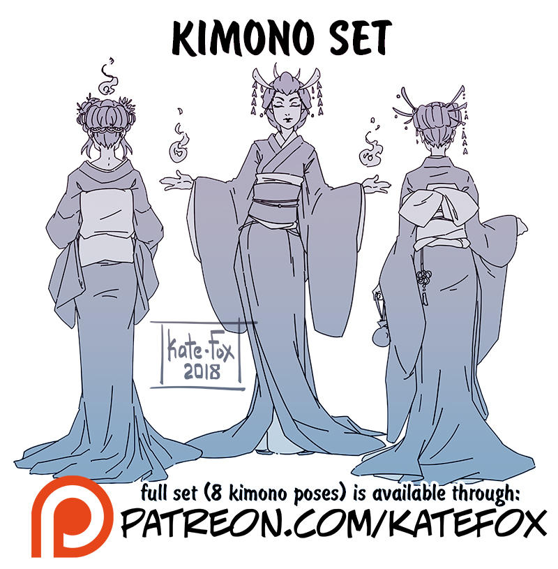Kimono poses set by KateFoX on DeviantArt