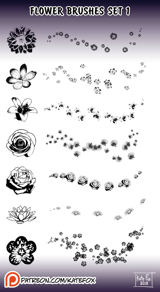Photoshop Flower Brushes 1 by Kate-FoX