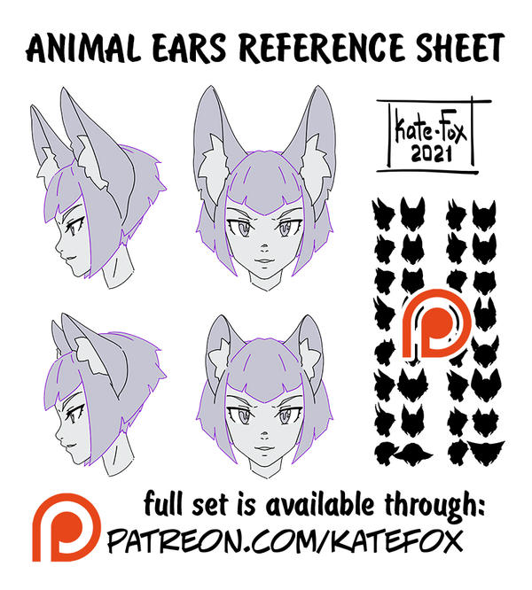 Animal ears reference sheet by Kate-FoX on DeviantArt