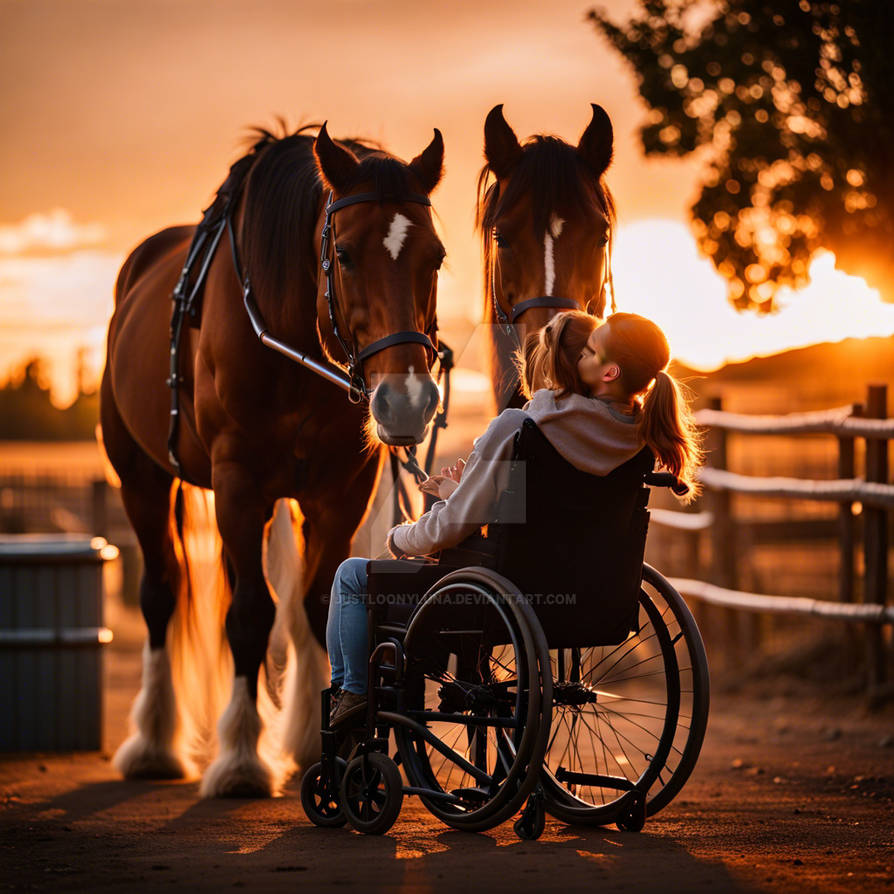 A large draft horse looming over a young girl sat