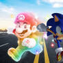 Mario and Sonic Running Together 