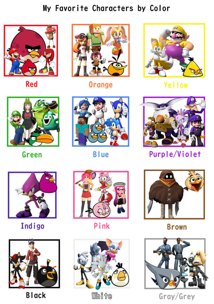 Characters Each Color My favorite characters in Color by Noe0123 on DeviantArt