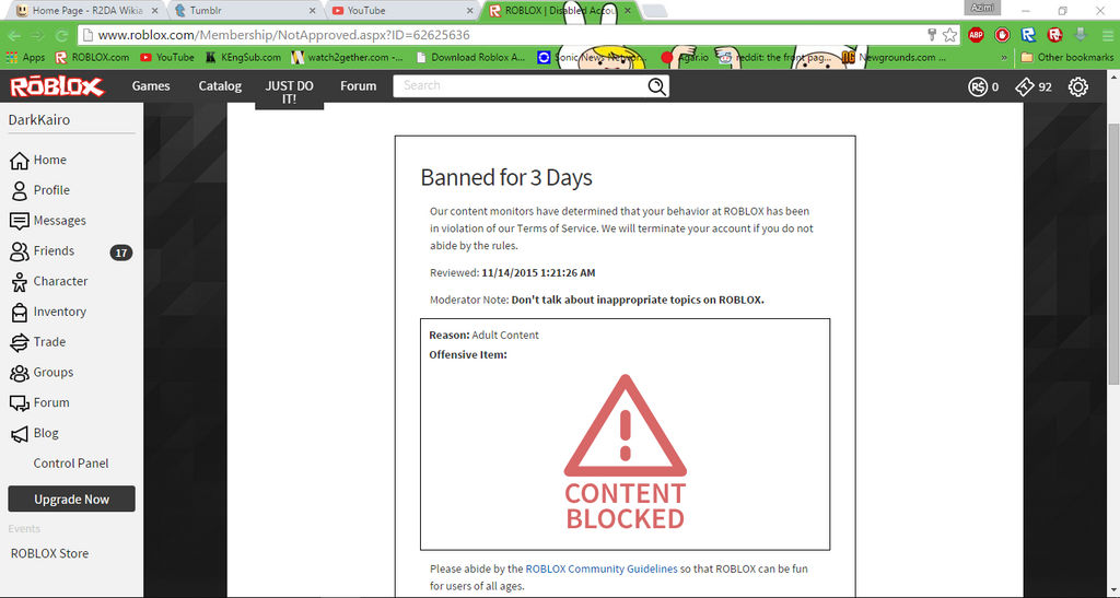 I Got Banned From Roblox By Darkkairo On Deviantart - roblox content blocked