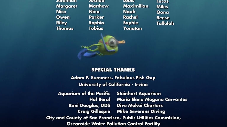 Special thanks to. Майк Вазовски в поисках Немо. В поисках Немо титров. Finding Nemo credits. Finding Nemo end credits 2003.