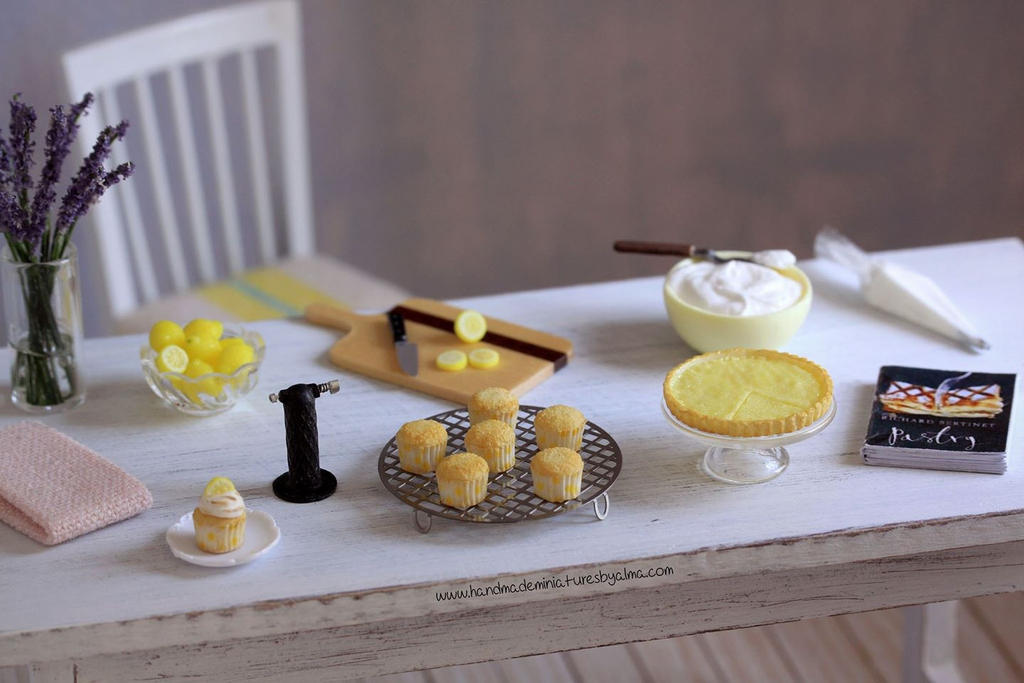 Lemon Meringue Tart and Cupcakes Prep Table