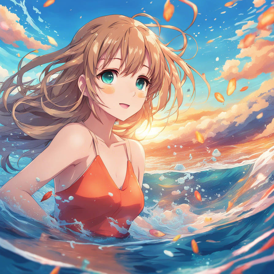 Anime Girl Swimming In A Ocean