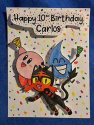 Kirby, Litten, Teardrop birthday card