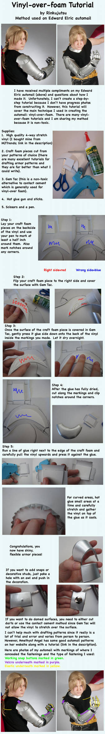 Vinyl over foam tutorial - Edward Elric automail by Rinkujutsu