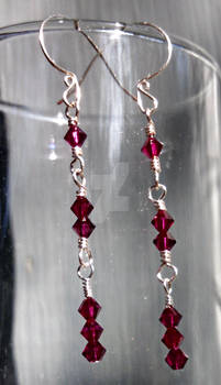 1-2-3 Earrings in Ruby and Silver Plated Wire Wrap