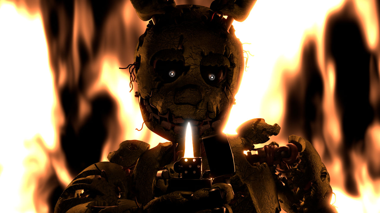 Springtrap In Fire springtrap holding a lighter with fire behind him by Electricspark3D on ...