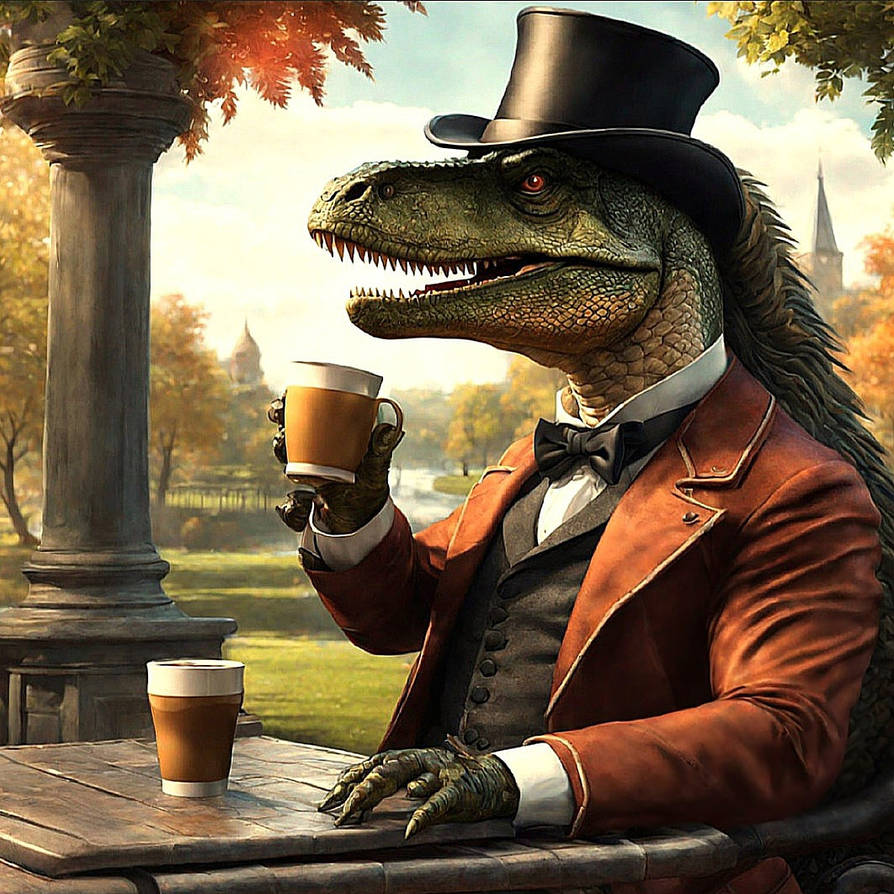 Raptor man with tea by Rextreme2009 on DeviantArt