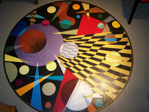 round contemporary floor cloth 60' dia.