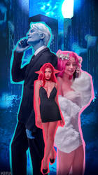 Lore Olympus cosplay, Hades, Persephone and Minthe