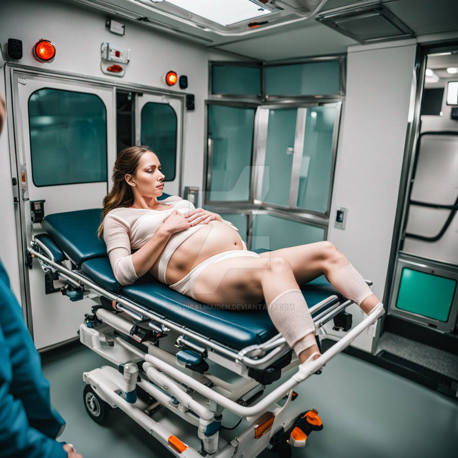 Pregnant women laboring in the ambulance