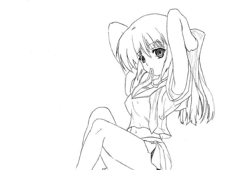 Cute Anime Girl that ties her Hair Sketch