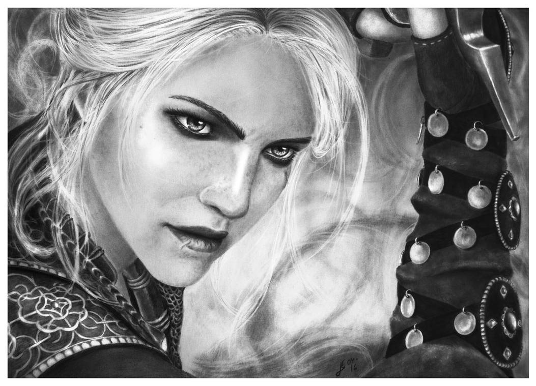 Ciri Sword Fighting - Pencil Portrait by Jooleya