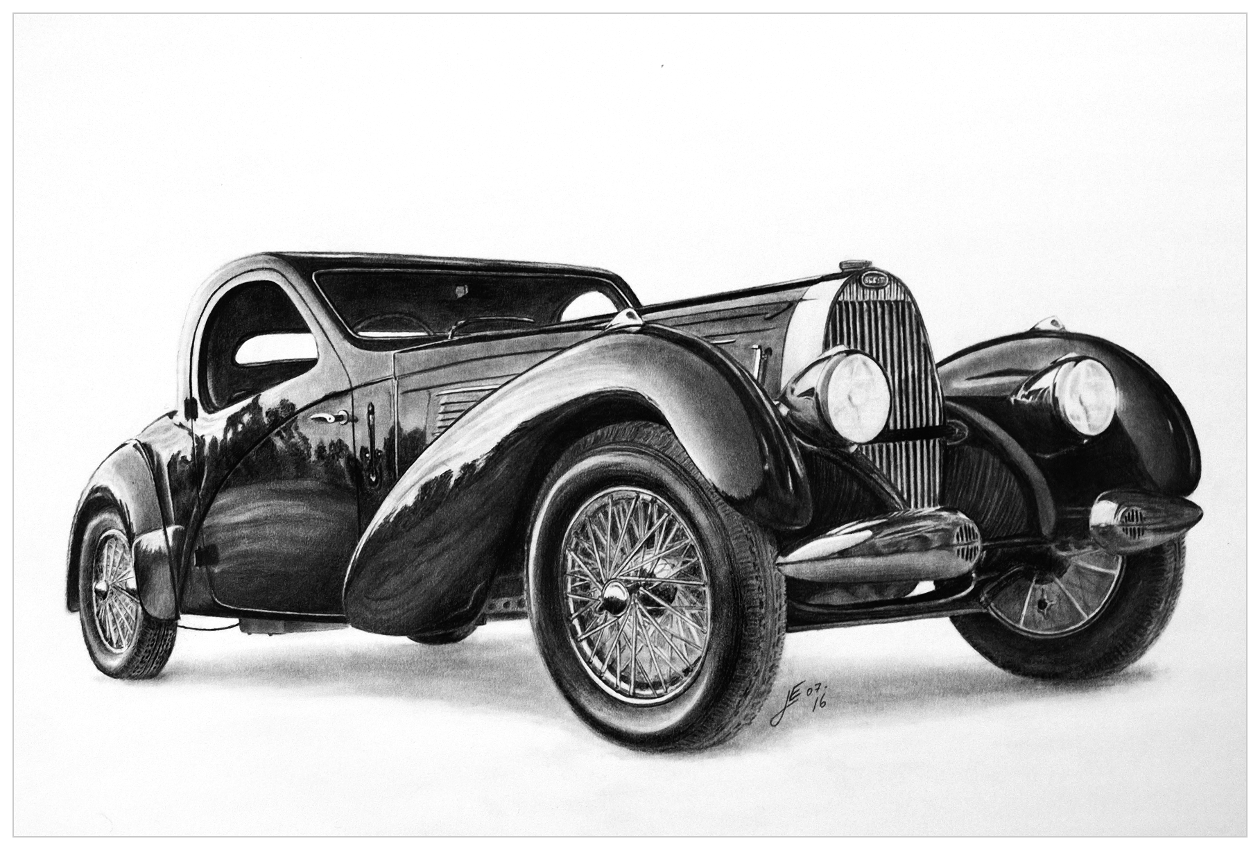 Vintage Bugatti - Car Pencil Drawing