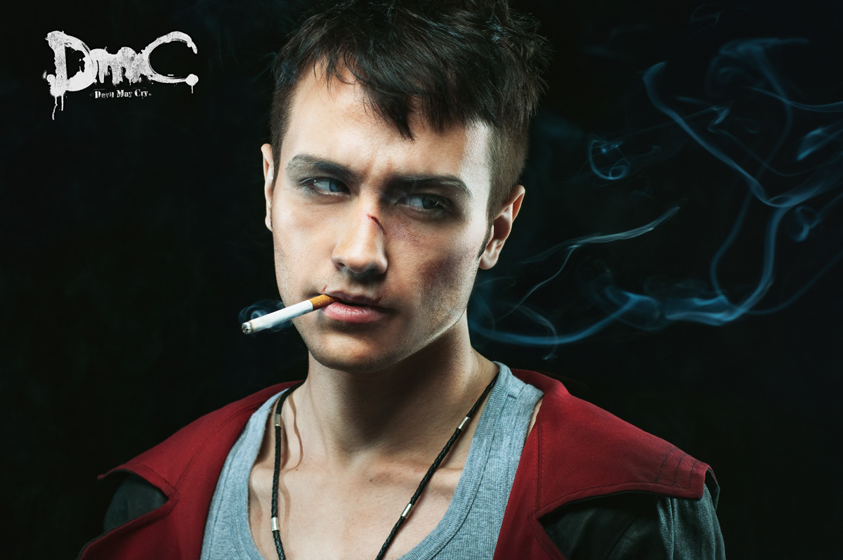 Dante (Devil May Cry), shaved head, arms crossed, DmC: Devil May Cry, men,  cigarettes, smoking, piercing, weapon, gun, pistol, gloves, smoke, tattoo,  drawing, video games, dual wield, gun smoke