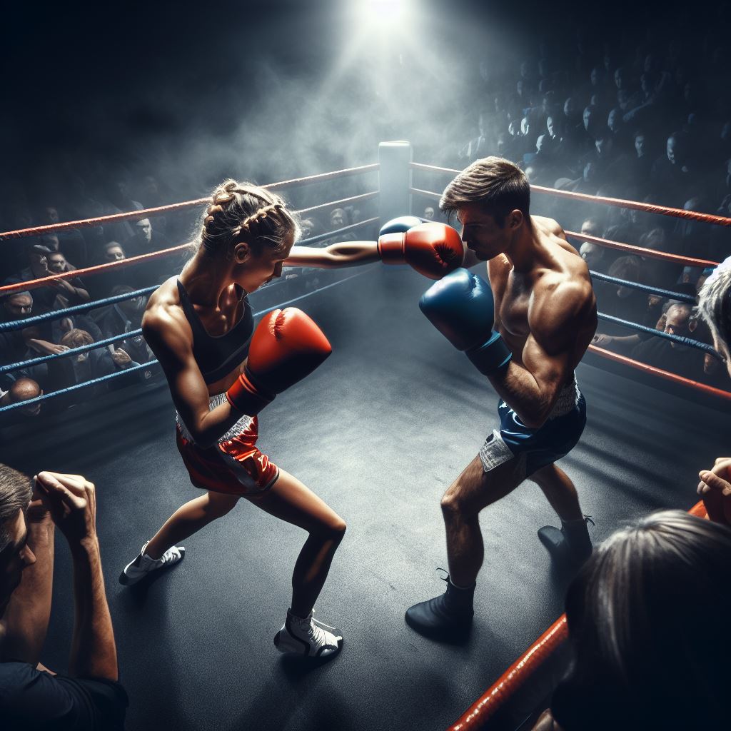 Mixed boxing match in an underground arena by papa2016 on DeviantArt
