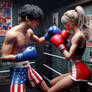 MIxed teen boxing in American countryside gym