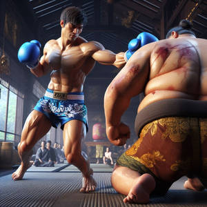 Don't punch me again! I'm only a sumo fighter