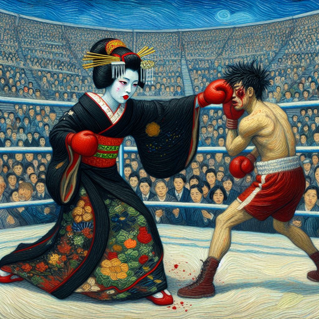 Boxing in Meiji Era: Geisha v. Strawweight boxer by papa2016 on DeviantArt
