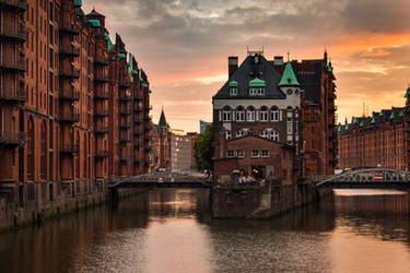 Speicherstadt during sunset