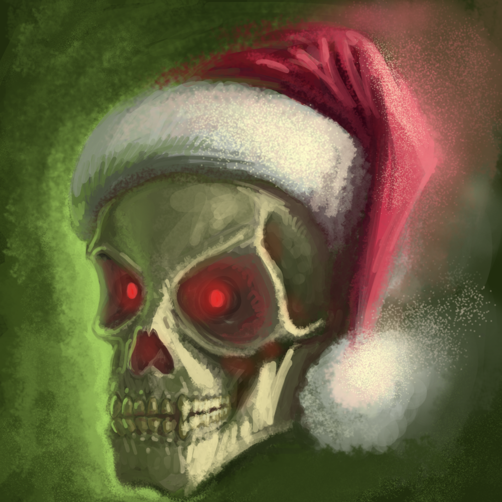 Glowing Skull with Santa's Cap