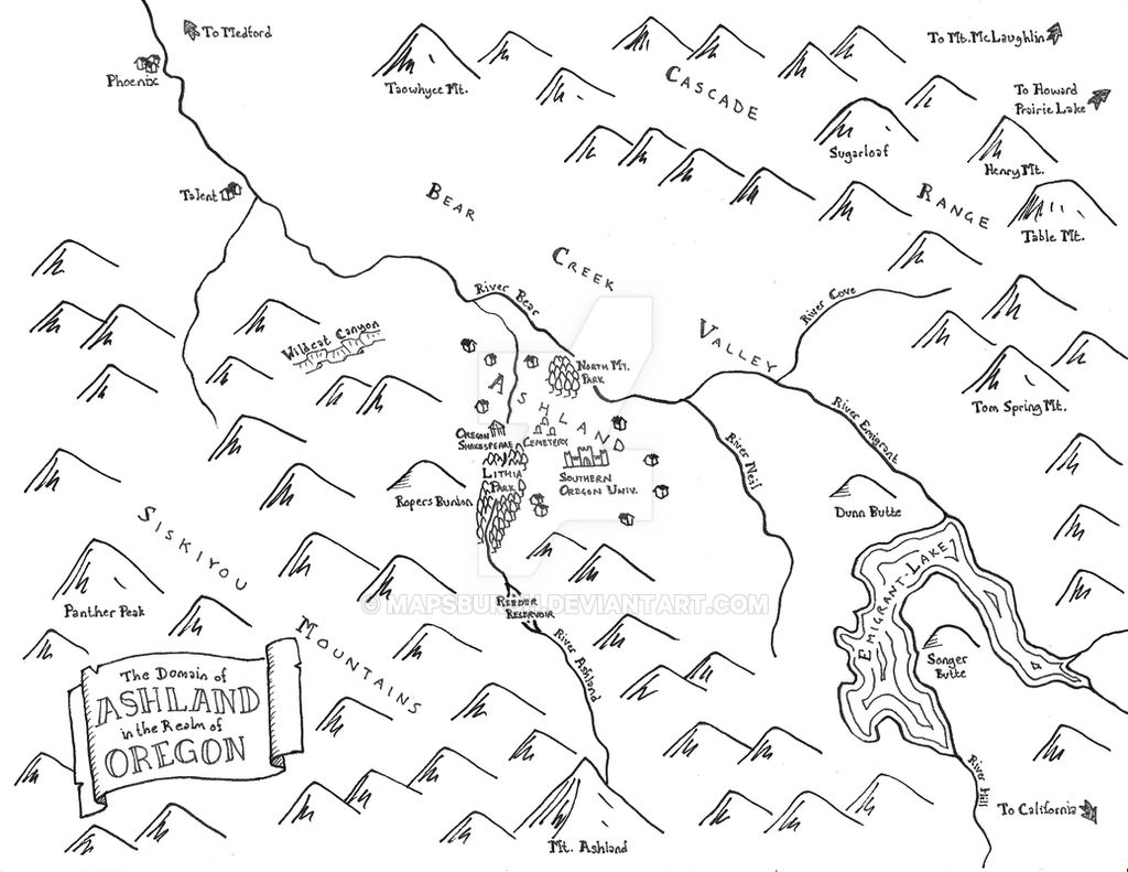 Fantasy map of Ashland, OR