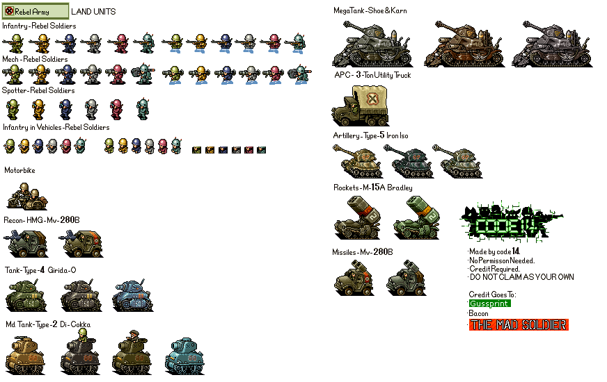 Advance Wars: Rebel Army Land Units