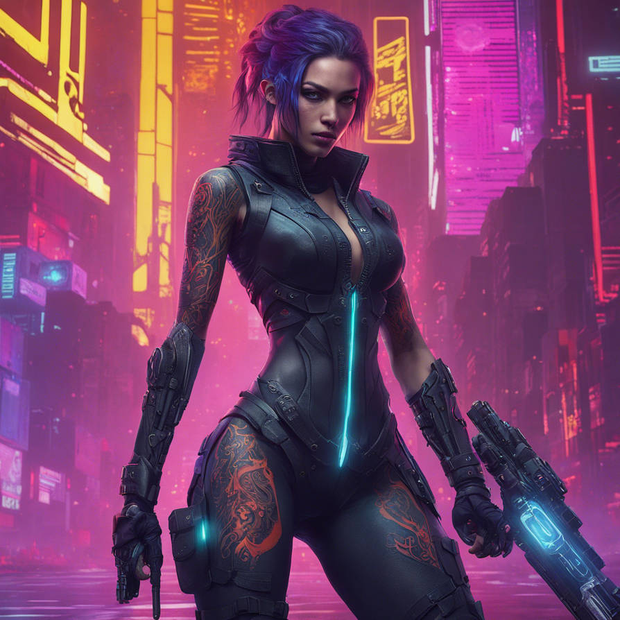 A Photo Of A Beautiful Cyberpunk Assassin With A L