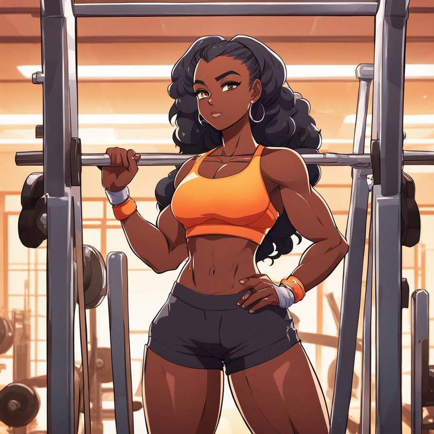 Tall muscular black girl at the gym