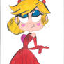 Star in a red dress eating chocolates with gloves