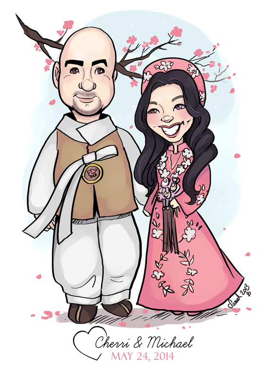 Wedding Caricature Cherry Blossoms